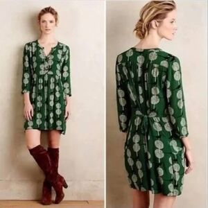 Maeve Anthropologie Green Devery Bird Pattern Mini Dress Medium